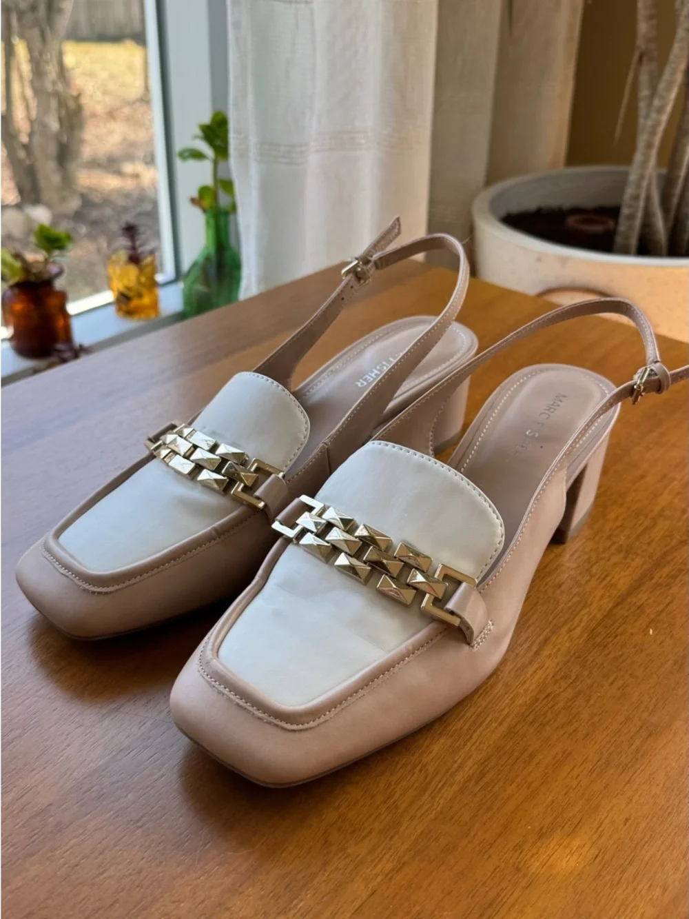 Slingback Pumps – Size 8.5 Marc Fisher Graci Chic Neutral with Gold Chain Detail - Picture 3 of 11